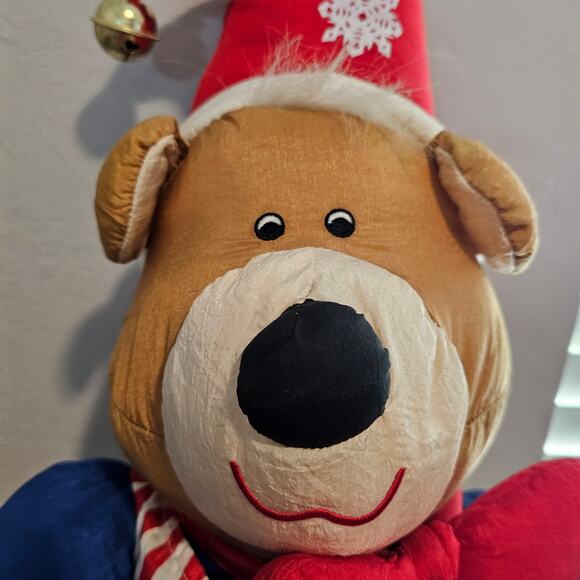 Vintage Christmas Bear Plush 90s Nylon Puffy 19" Holiday Toy Retro Jingle Bells - Picture 3 of 12